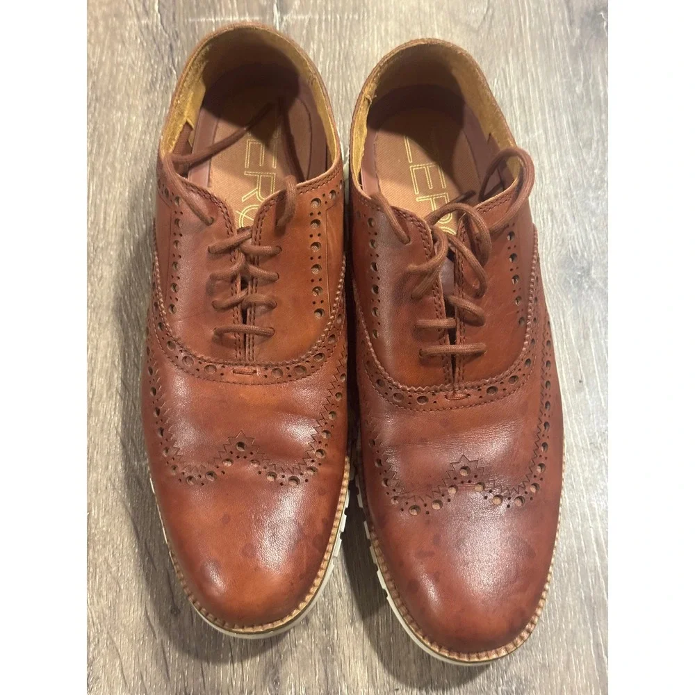 Cole Haan Zerogrand Wingtip Oxford Mens 8.5 M British‎ Tan Leather C23741